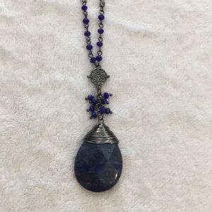 Elegant Blue and Silver Pendant long Necklace